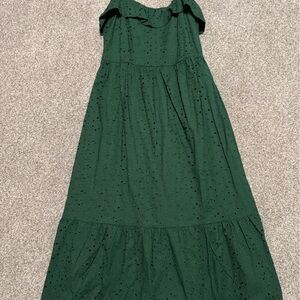 LOFT Dark Green Eyelet Maxi Dress